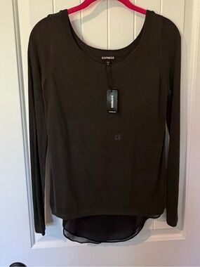 NWT Express size small  Olive Green Long Sleeve High-Low Top silk blend